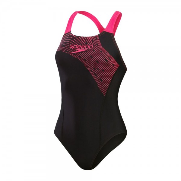 Speedo Medley Logo Medalist Badeanzug Damen schwarz pink