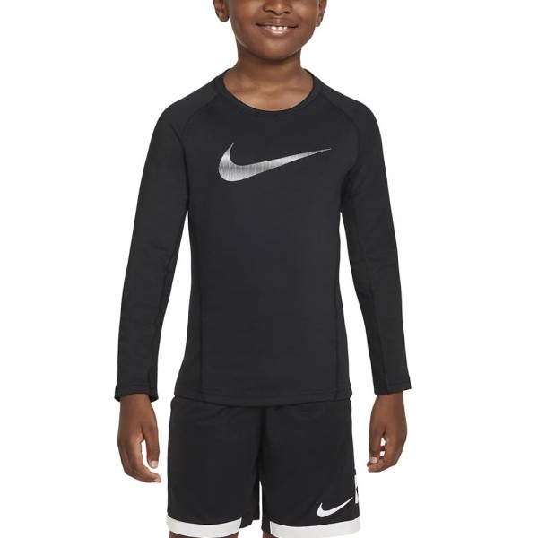 Nike Pro Warm Langarm-Oberteil Kinder schwarz weiß