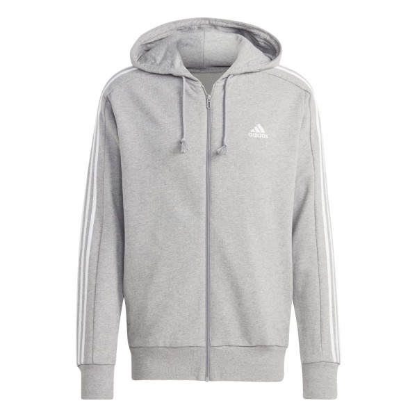 Adidas Essentials French Terry 3-Streifen Kapuzenjacke Herren grau heather weiß