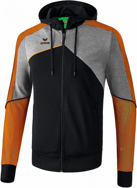 Erima Fußball Handball Premium One 2.0 Trainingsjacke mit Kapuze Kinder schwarz grau orange