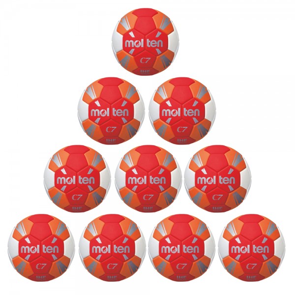 Molten Handball C7 H2C3500-RO Spielball 10er Paket rot orange weiß silber Größe 2