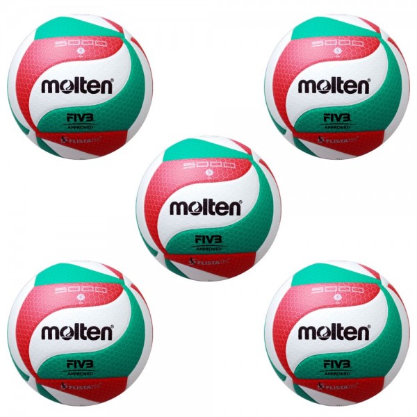 Molten V5M5000-DE Volleyball Wettspielball weiß grün rot Gr 5 5er Paket