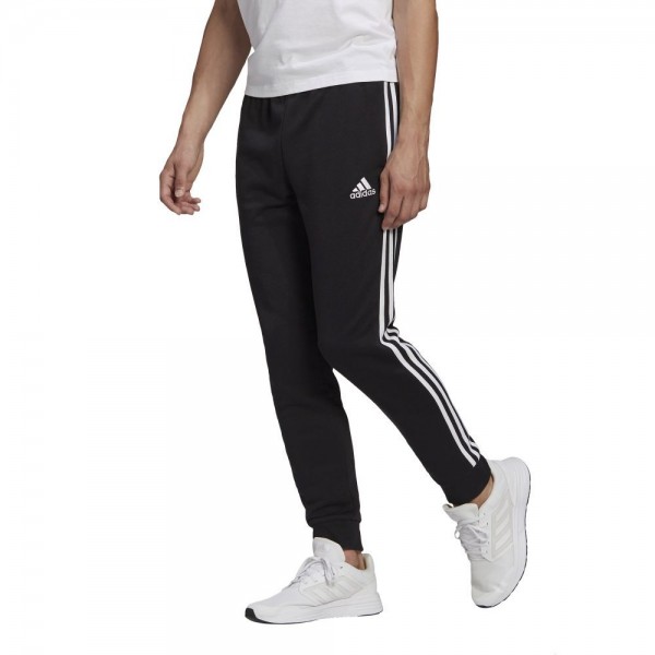 Adidas Essentials Tapered Cuff 3-Streifen Hose Herren schwarz weiß