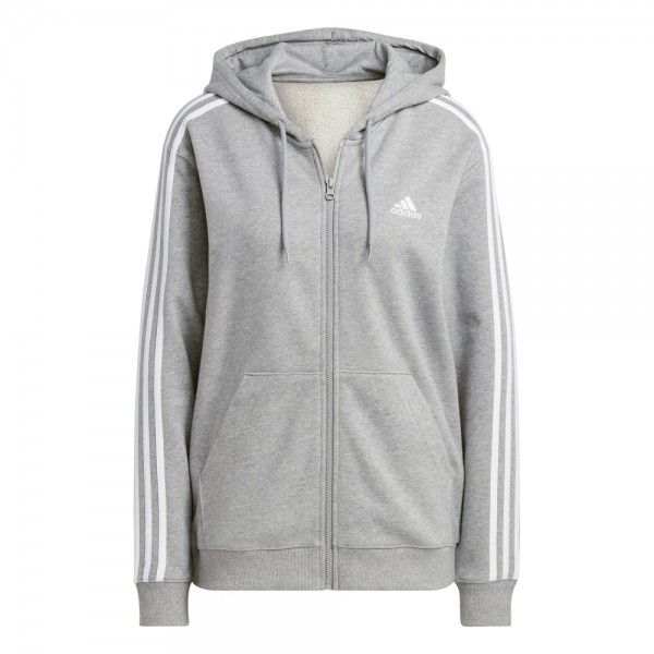 Adidas Essentials 3-Streifen French Terry Regular Kapuzenjacke Damen grau weiß