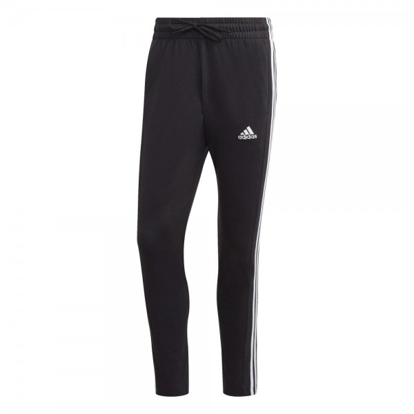 Adidas Essentials Single Jersey Tapered Open Hem 3-Streifen Hose Herren schwarz weiß