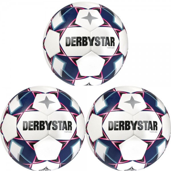 Derbystar Fußball Tempo APS v22 Spielball 3er Paket weiß blau pink Gr 5