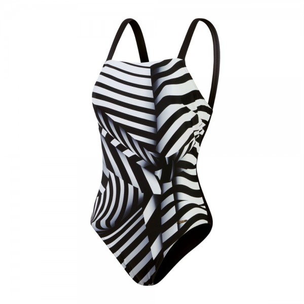 Speedo Formender bedruckter asymmetrischer Badeanzug Damen schwarz weiß
