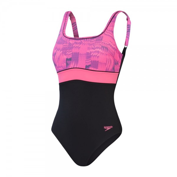 Speedo ContourEclipse Shaping-Badeanzug mit Print Damen schwarz pink