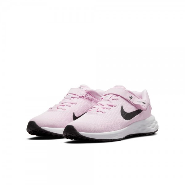 Nike Revolution 6 FlyEase Straßenlaufschuhe Kinder pink weiß schwarz