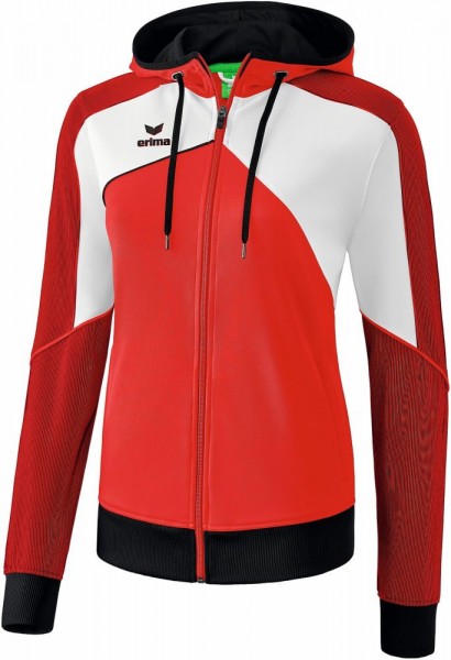 Erima Fußball Handball Premium One 2.0 Trainingsjacke mit Kapuze Frauen Jacke rot weiß schwarz