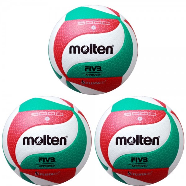 Molten V5M5000-DE Volleyball Wettspielball weiß grün rot Gr 5 3er Paket