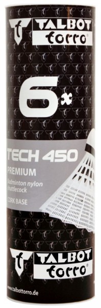 Talbot-Torro Badmintonball Tech 450 Premium Nylonfederball 6er Dose Medium weiß